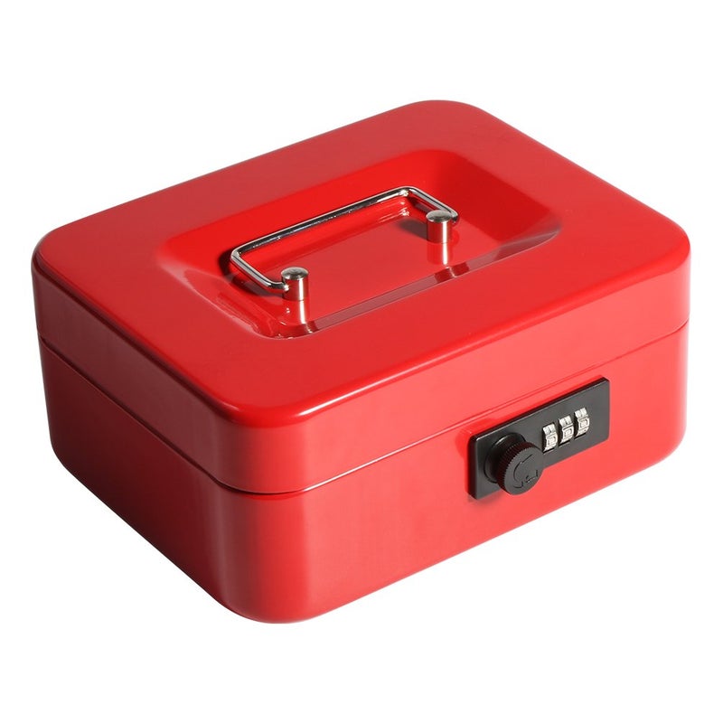 Decaller Cash Box with Combination Lock, Safe Metal Small Locking Box with Money Tray, 7 4/5" x 6 4/5" x 3 3/5", Red, QH2006S - Image 1